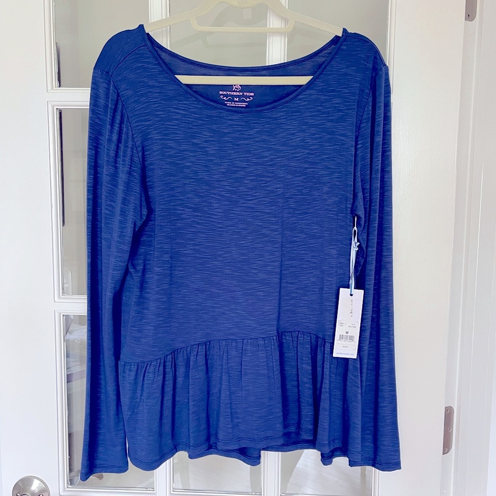Southern Tide NWT size M medium blue ruffle long sleeve shirt new with tags